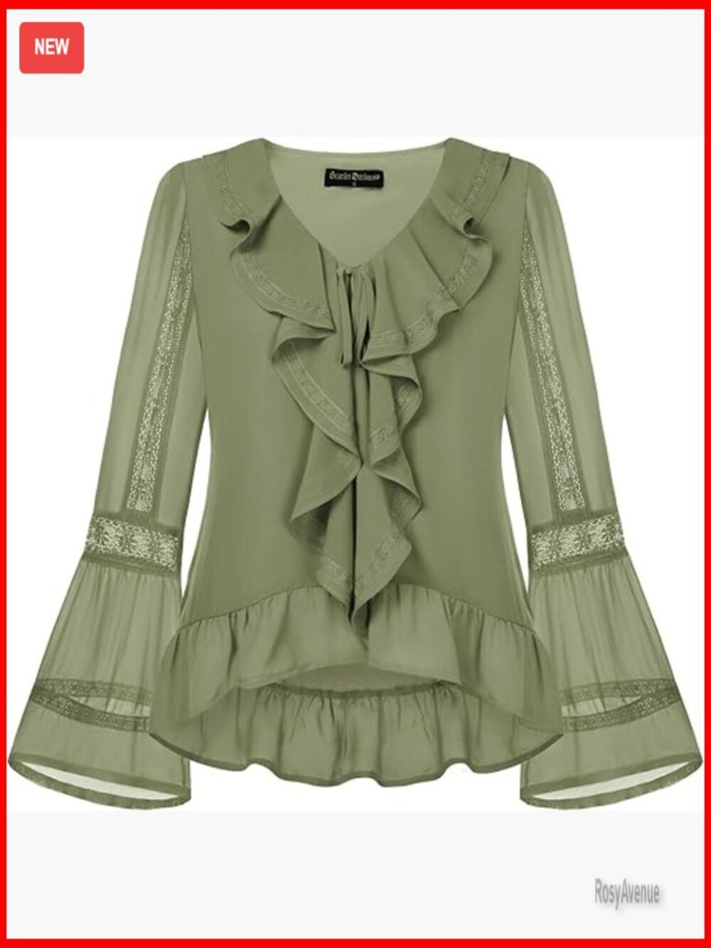 Boho Peasant Blouse with Bell Sleeves - V-Neck Tie Front